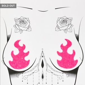 Dolls Kill: Neva Nude - Pink Glitter Flame Blacklight Pasties
